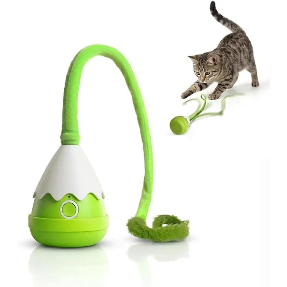 Interactive Moving Ball   with Magic Tail, Rechargeable Automatic Rotating  Teaser , Interactive  Wand , Base Ball Rolling & Tail Rotation for Indoor Cats