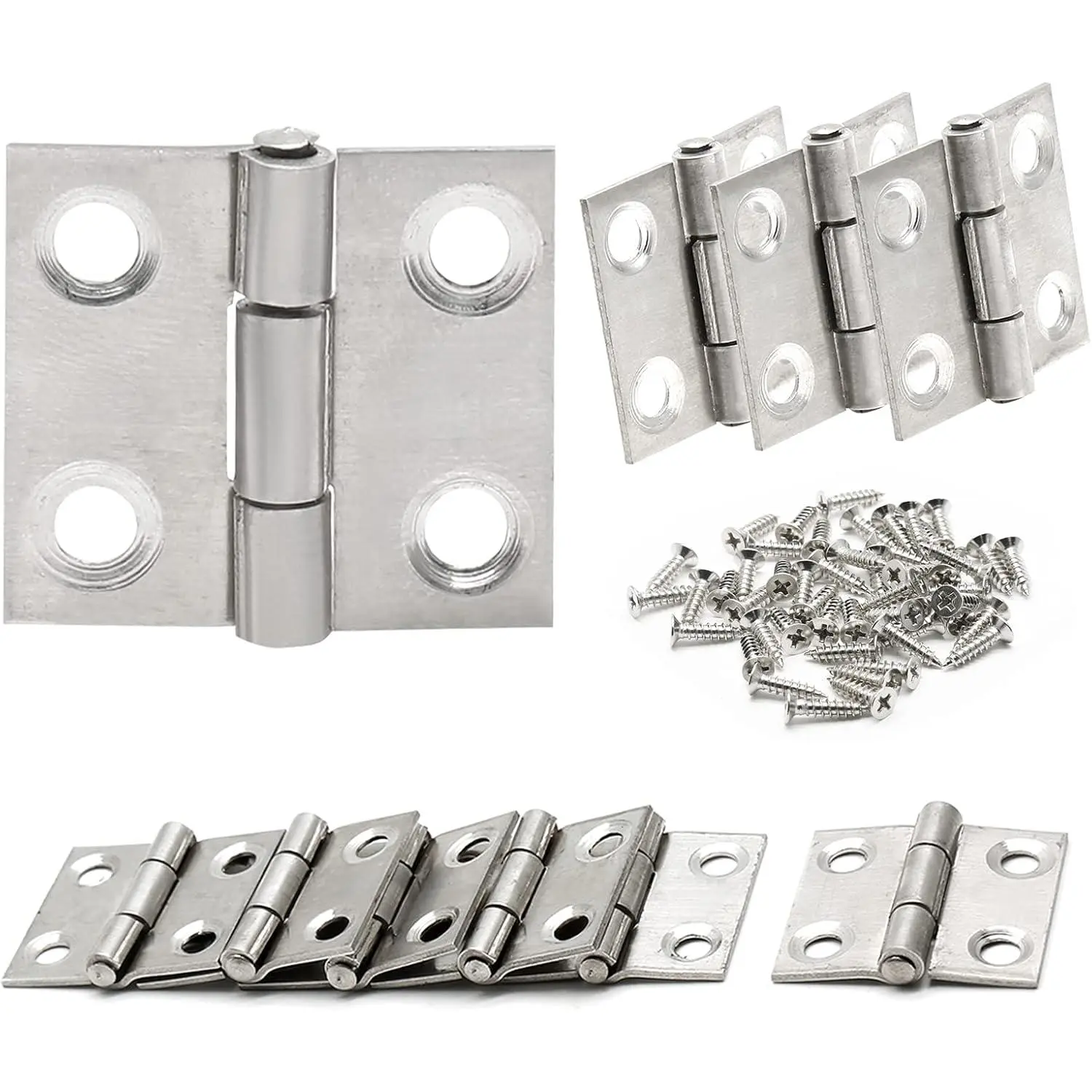 1 Inch Mini Door Hinges, 10 count, Nickel Stainless Steel | Folding  Hinges, Screws Included