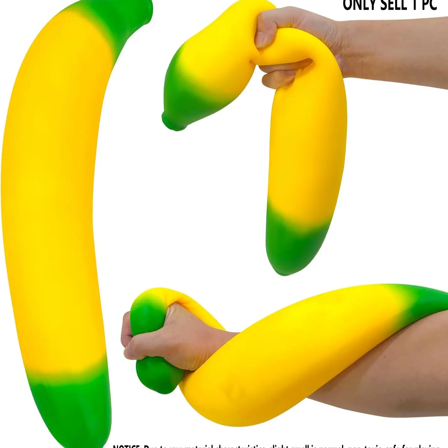 Easy Sqweezy Giant Stretchy Banana, Huge Jumbo Sized Squishy Fruit Toy, Perfect to Squeeze for Stress Relief - Fun Sensory / Fidget Novelty Toy for Kids and Adults