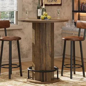 Space-Saving 40'' Tall Round Bar Table – Perfect for Home Bar, Kitchen, or Compact Areas – Round Counter Height Bistro Pub Table with Footrest – Table Only
