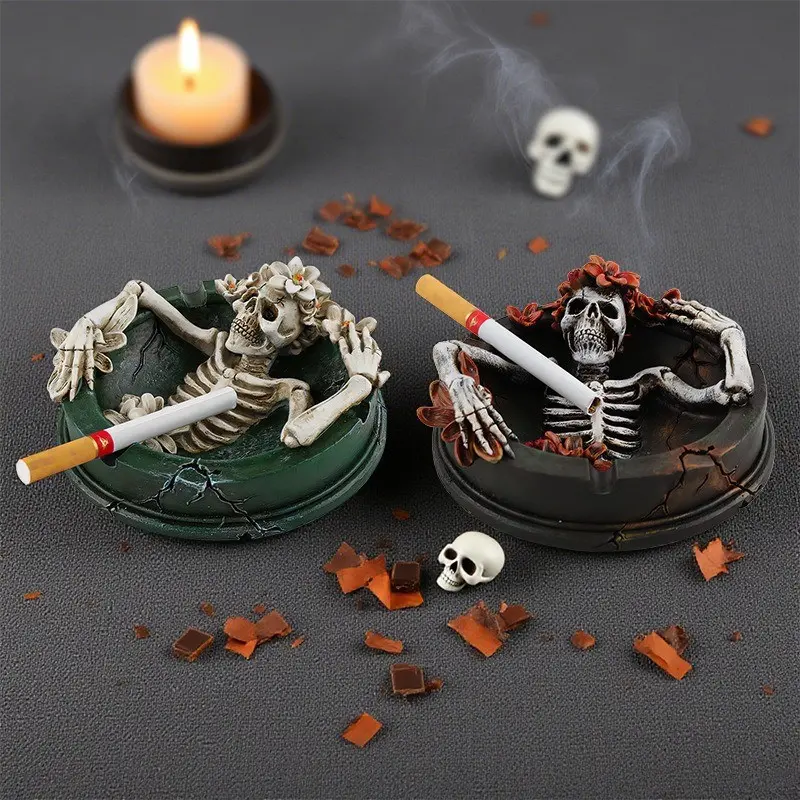 Halloween Flower Skull Ashtray, Cool Gift for Boys, Gothic Decor, Resin Desktop Decor, Home Decoration Item, Trendy and Stylish Design