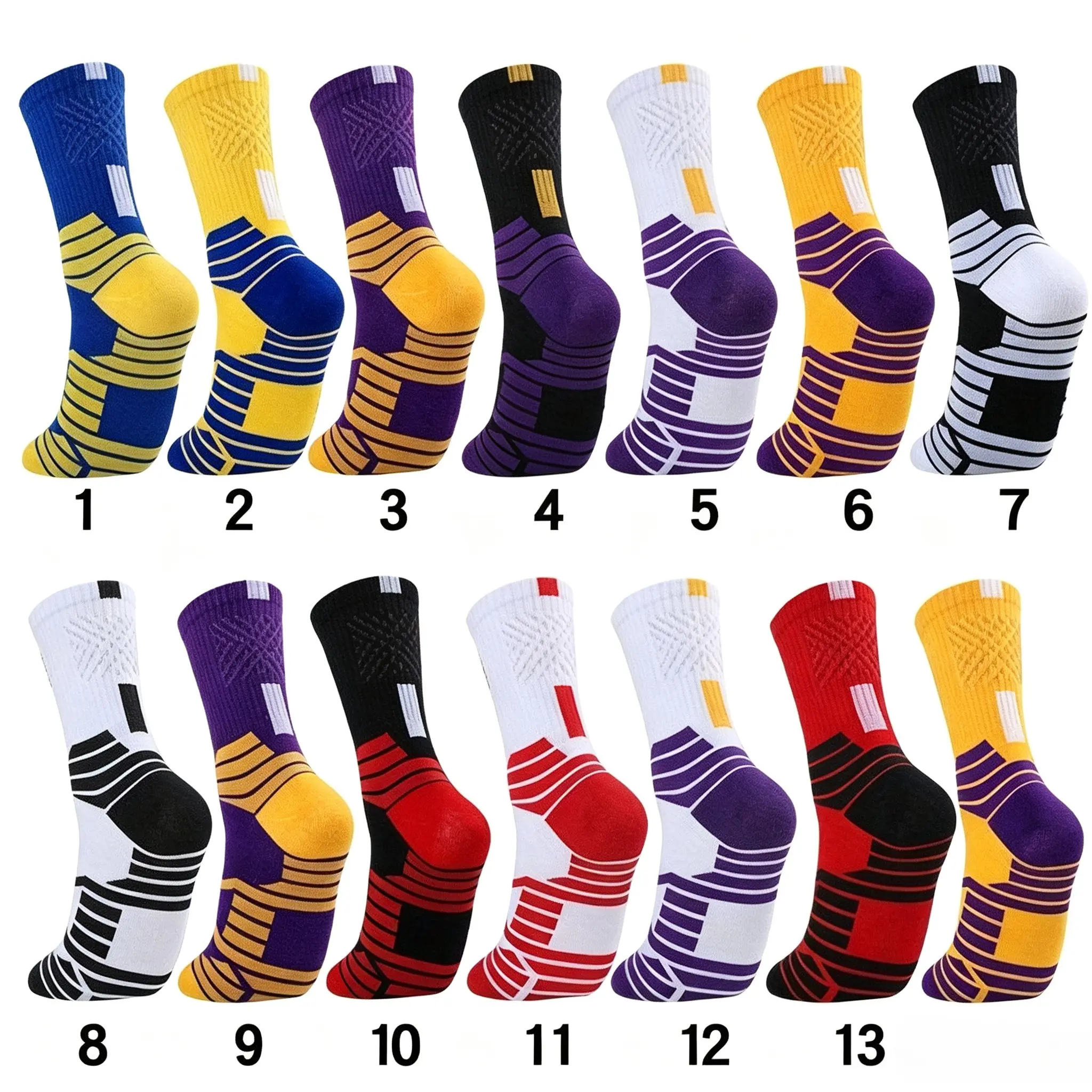 Unisex Athletic Socks, Cushion Quarter Mid-Calf Socks with "23" Print, Thick Towel Bottom, Breathable, 1/3/9/12 Pairs, for Basketball, Outdoor Running, White Red, Cushion Quarter Socks