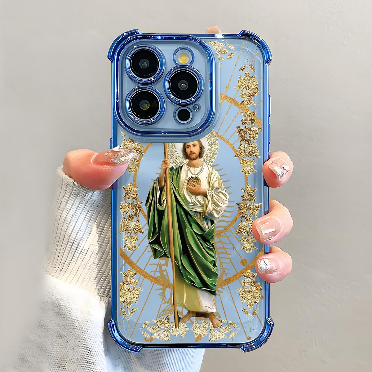 St. Jude Pattern Phone Case , Electroplated Cover with Airbag Shockproof Soft TPU Cover for iPhone X 11 12 13 14 15 16 17 Pro Max Plus Air San Judas