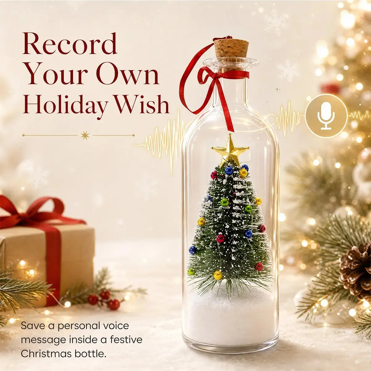 Personalized Voice Glass Ornament, Recordable Christmas Tree Decoration, Snow Scene Gift for Mom, Kids, Friends, Powered by Aaa Batteries