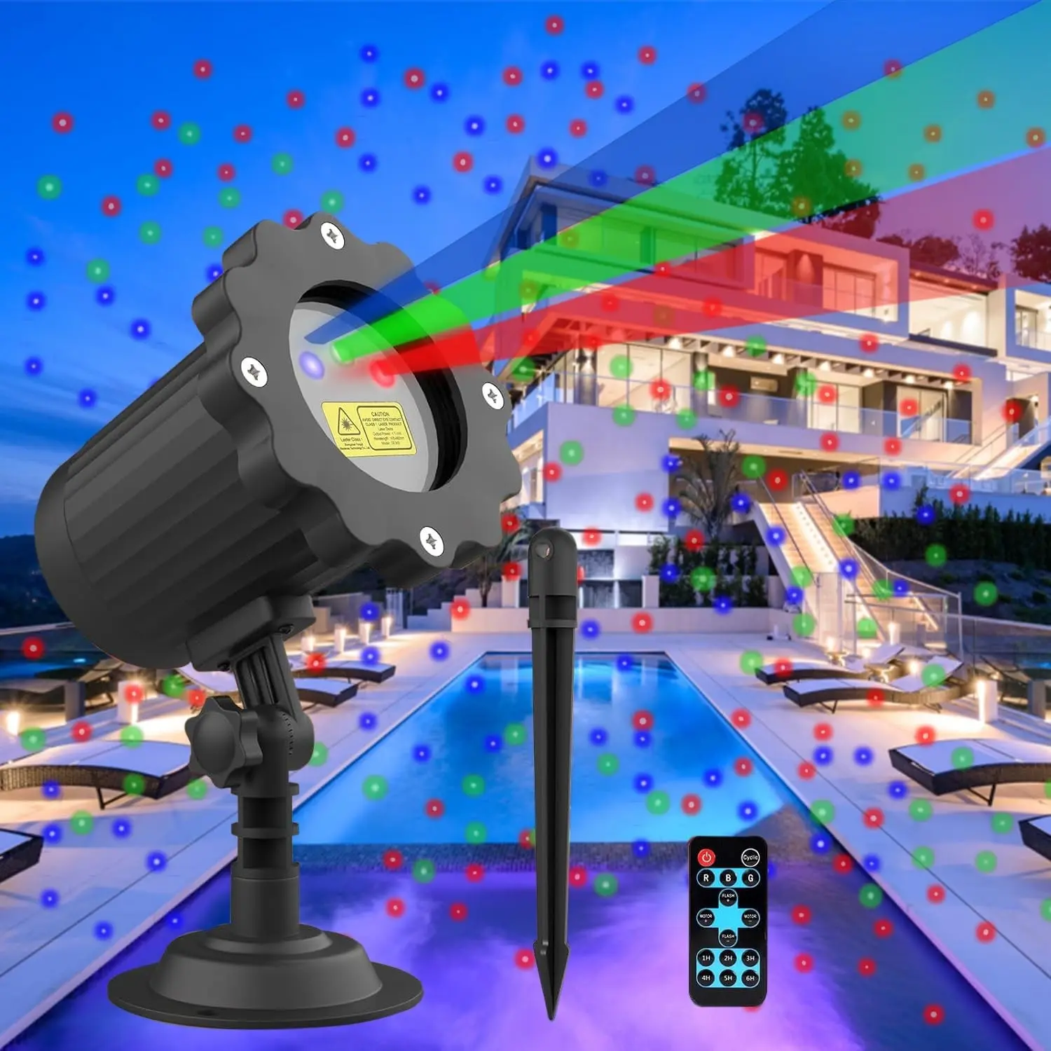 Outdoor Laser Projector, 3-Color Moving Starry Sky Show with Remote, Ip65 Waterproof, 16.6ft Power Cord, Halloween/garden/party Decor