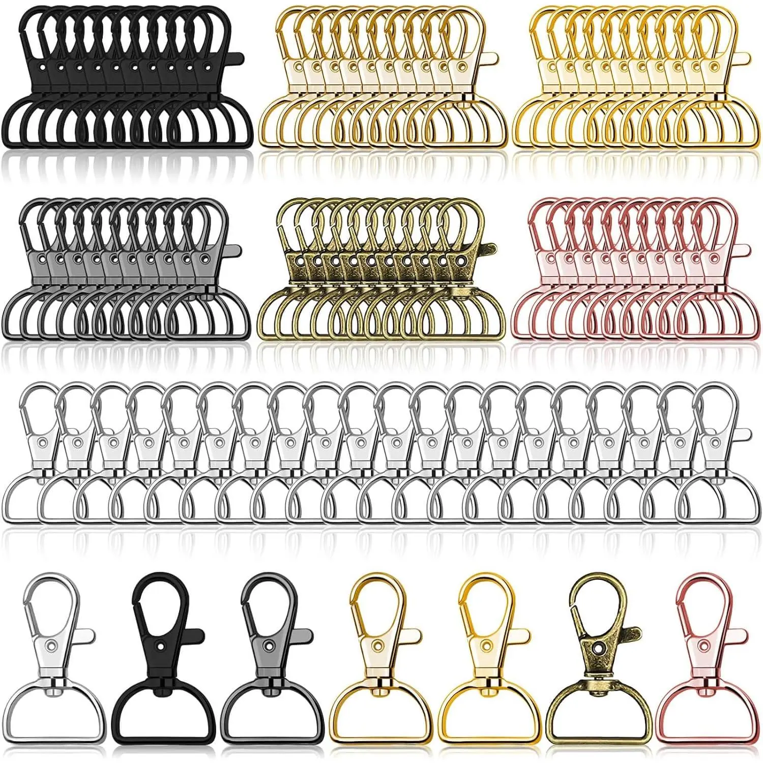 Swivel Clasp Hooks, 80Pcs Key Chain Clip Hooks, D Ring Clip Lanyard Hardware for Keychain Making, Lanyard Making, Purse Hardware, DIY Craft (3/4” Inside Width)