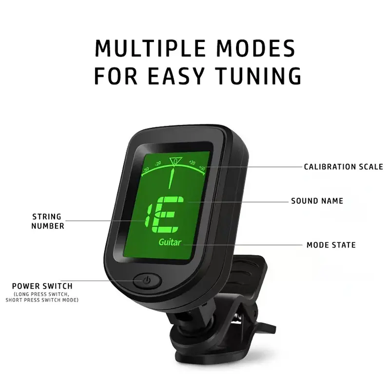 Guitar Tuner for Guitar Bass Ukulele Banjo Lap Steel, LCD Display, Battery Powered, Durable Plastic Case, Perfect Pitch Accuracy
