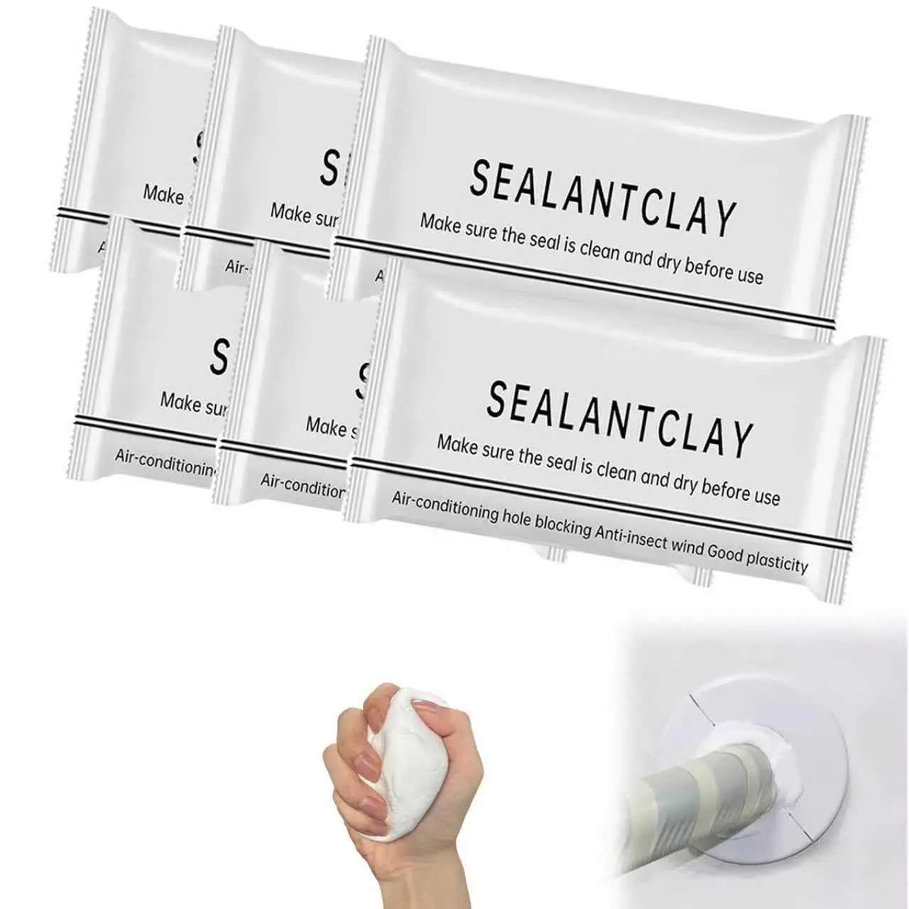 2026 Upgraded Moldable Sealant Clay, Faster Drying - 6-Pack Sealant Mastic, Quick Repair Putty  Drain Pipe Connection, Wall Holes and Air Conditioning Hole Sealing. (6)