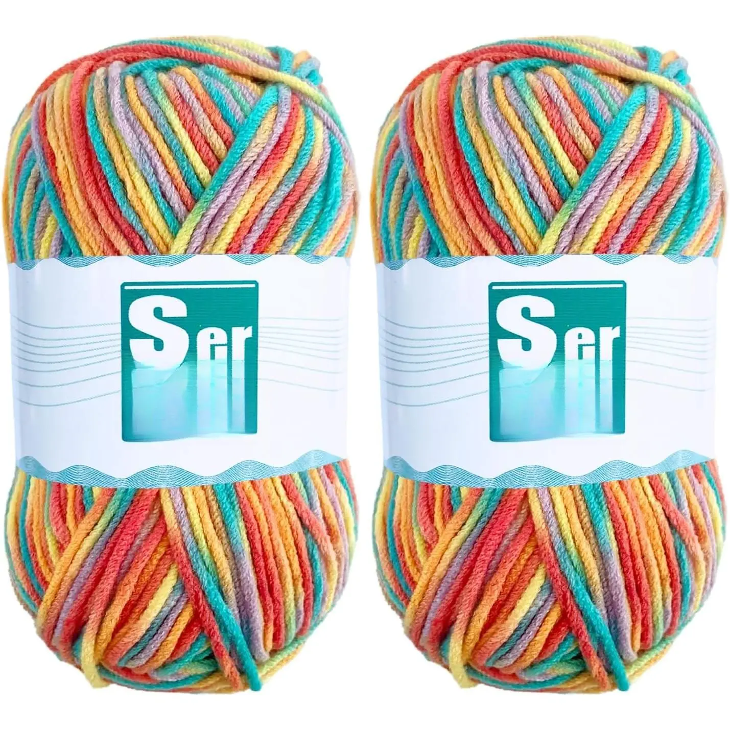 Dazzling Yellow Crochet/Knitting Rainbow Yarn Multicolor Variegated  , Soft for Blanket & Handicraft, 2 count (2*48g/2*142yards)