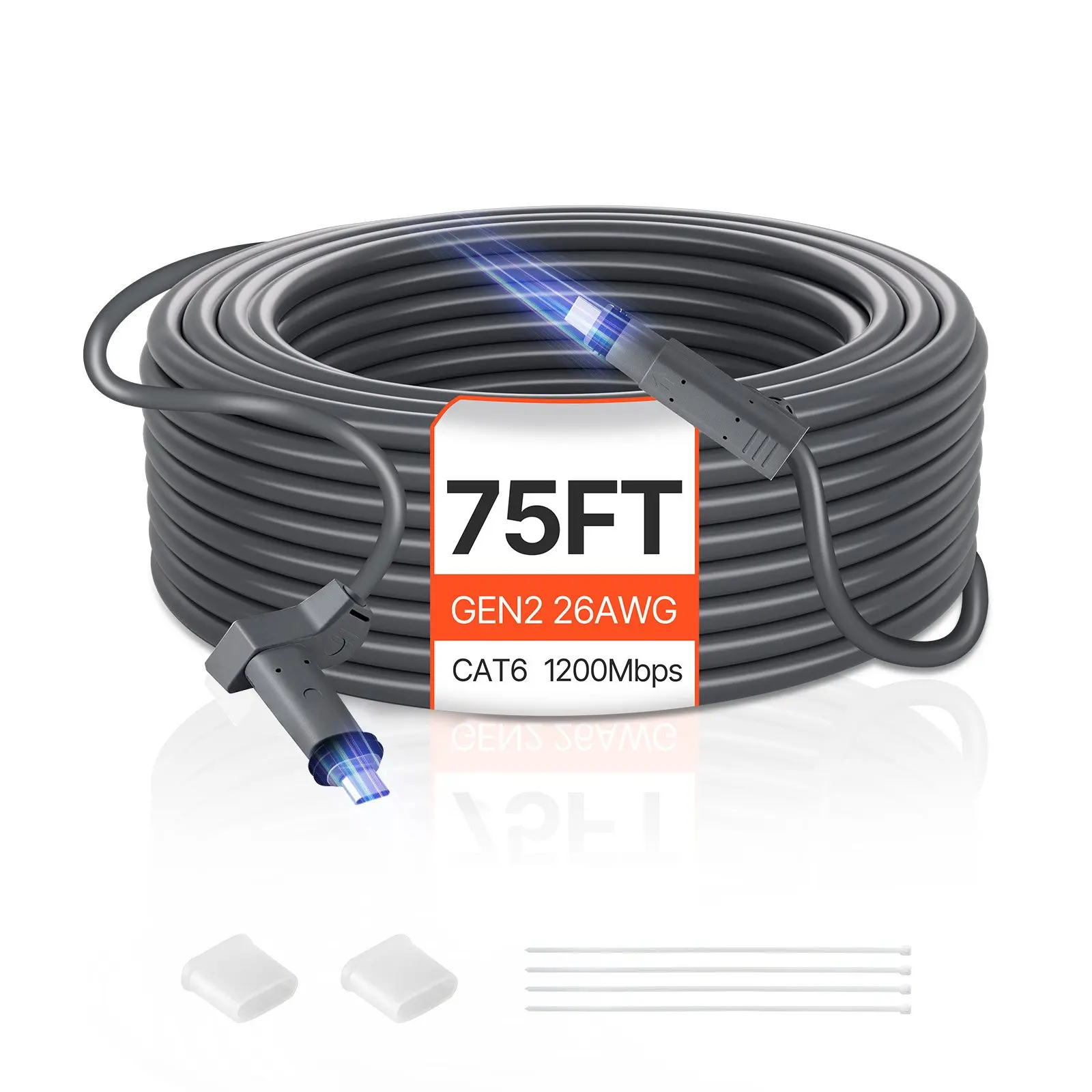 VEVOR Starlink Gen 2 Extension Cable, 75 FT 26 AWG Copper Core 20-Pin, Durable Anti-Aging Outdoor RV Cable with Dust Cap, Pre-Installed Zip Ties, Flexible Wiring for Rectangular Satellite V2 Easy Installation