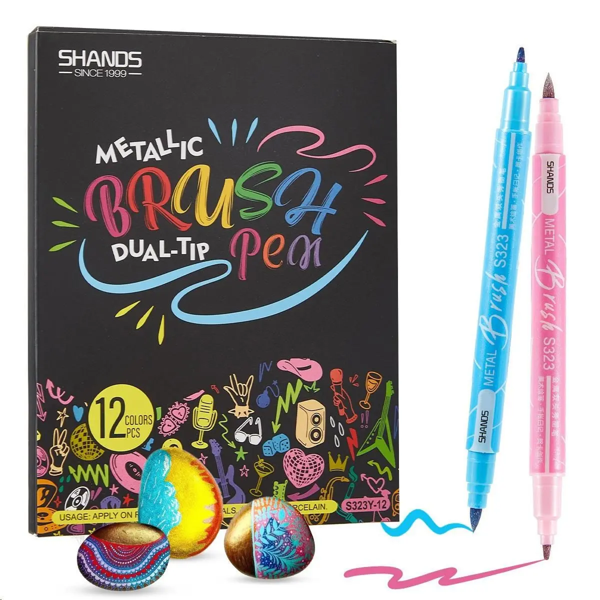 12/24 Colors Metallic Brush Pens, Dual Tip Acrylic Paint Markers, Ideal for Paper, Journaling, Scrapbooking, DIY Crafts