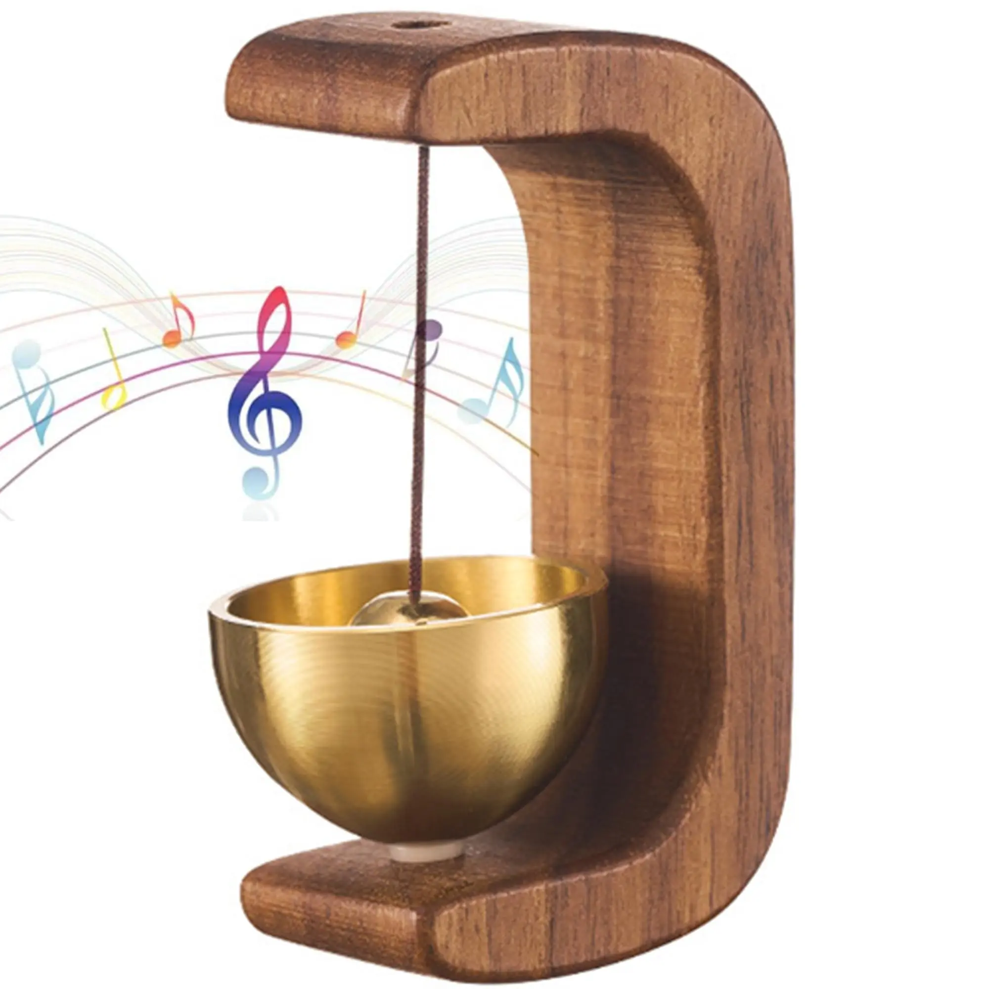 Magnetic Wood Doorbell with Brass Bell, Doorbell Chime, Shopkeepers Bell for Door Opening, Ideal for Entrance, Wall, Store, Wardrobe, Fridge