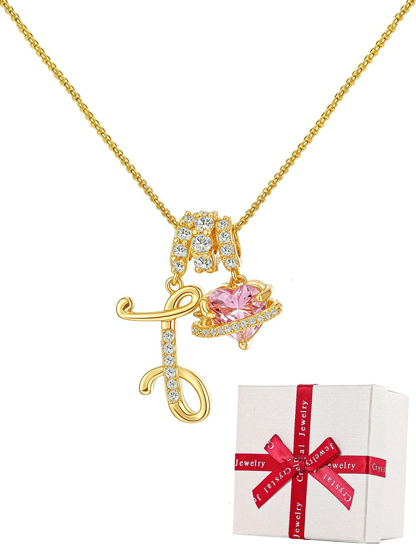 Rose Jewelry Gift Box With Alphabet Initial Heart Necklace for Women, Valentine's Day Wedding Anniversary Jewelry Gift for Girlfriend Wife, Birthday Christmas Gift for Daughter Mom
