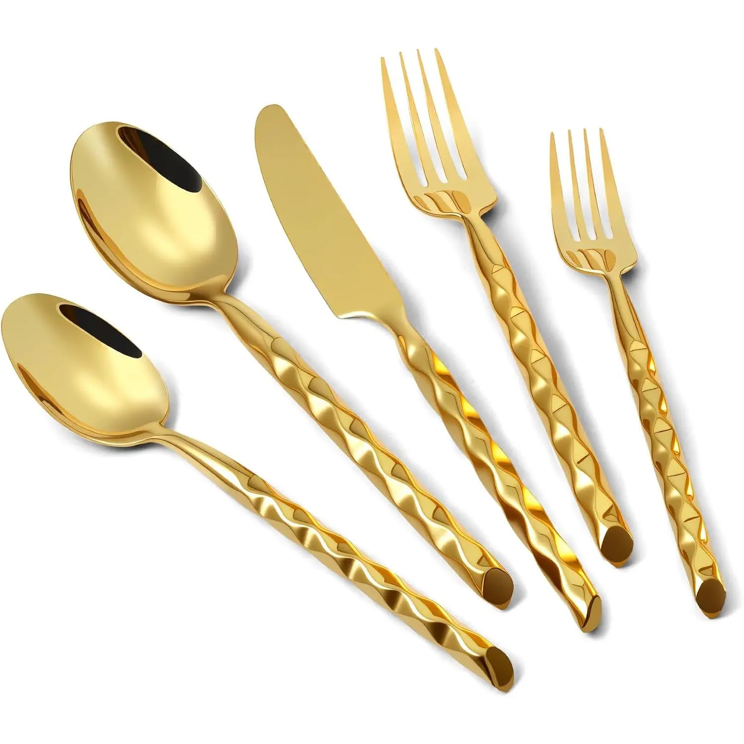 Silverware Set Twisted Handle 20 count Service for 4 | 18/10 Stainless Steel Flatware Set, Mirror Finished Spiral Cutlery Set,  Hotel Wedding Housewarming , Dishwasher Safe