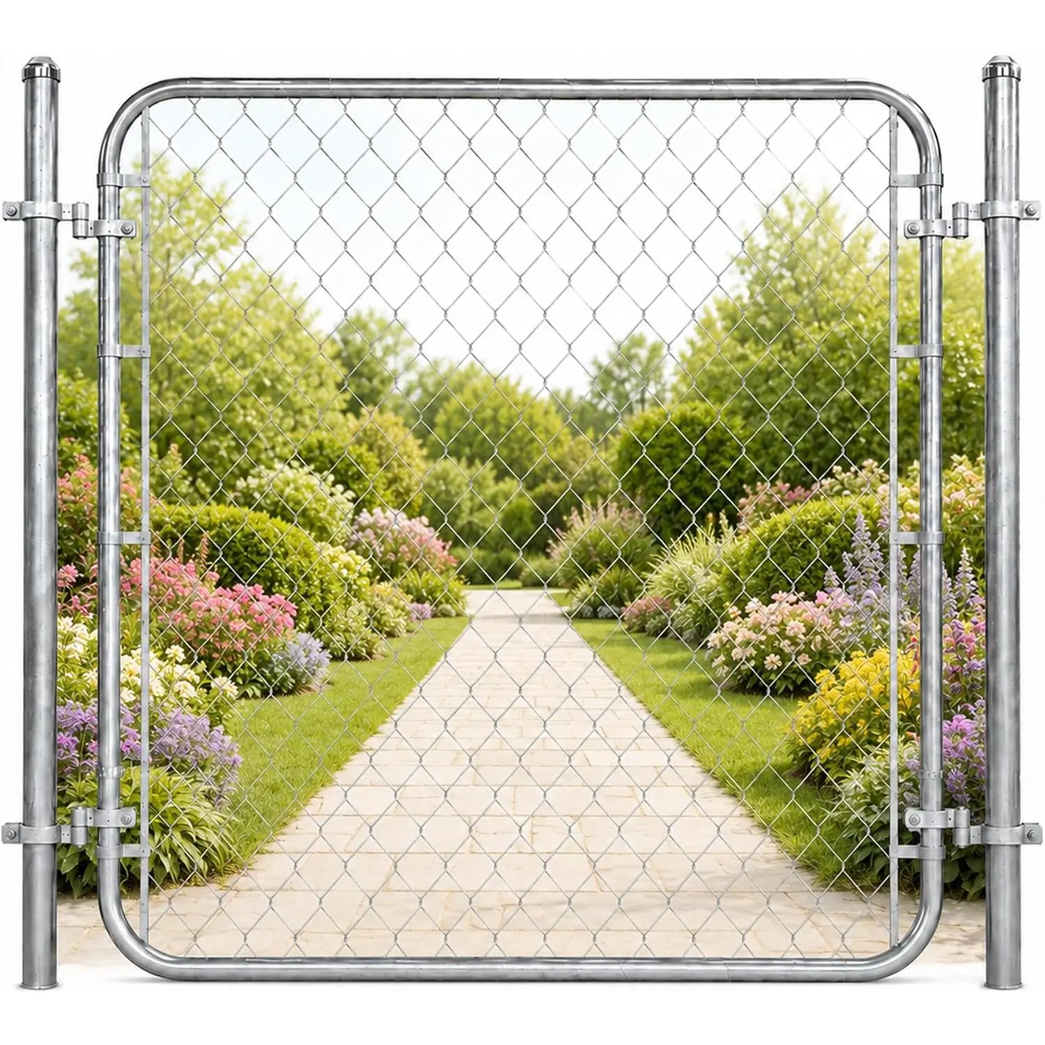 Galvanized Steel Chain Link Gate Kit with Posts, 48" H x 24"-72" W Adjustable Width Frame, Easy Assembly for Home Improvement Yards, Gardens