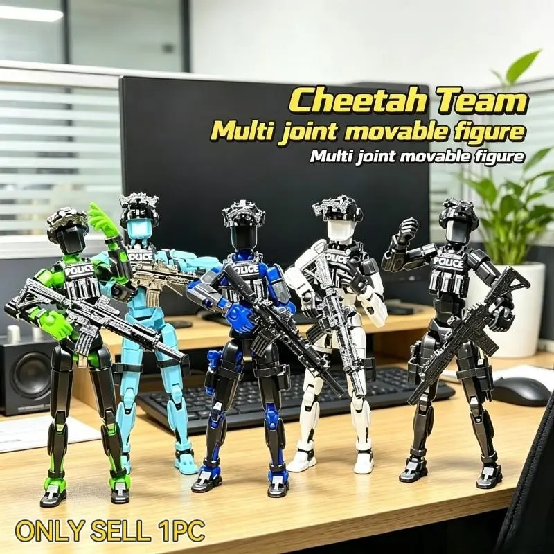 T13 Tactical Police Action Model, Jointed Swat Soldier Figure, Articulated Figurines, 3D Printed Robot Toy, Desktop Decor, Night Vision Feature, for Teens & Collectors