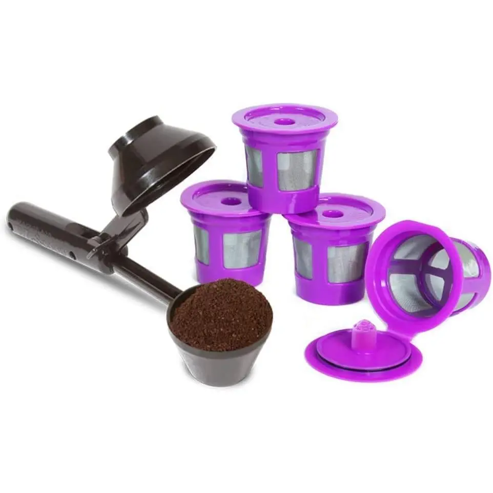 2-Item Bundle: 4-Pack Cafe Save 1-Stream Reusable K Cup Coffee Filters + EZ-Scoop 2 Tbsp Scoop with Integrated Funnel, Refillable Pod Capsule For Use with Keurig & Select Single Cup Coffee Maker, Pods, Four, Brewing