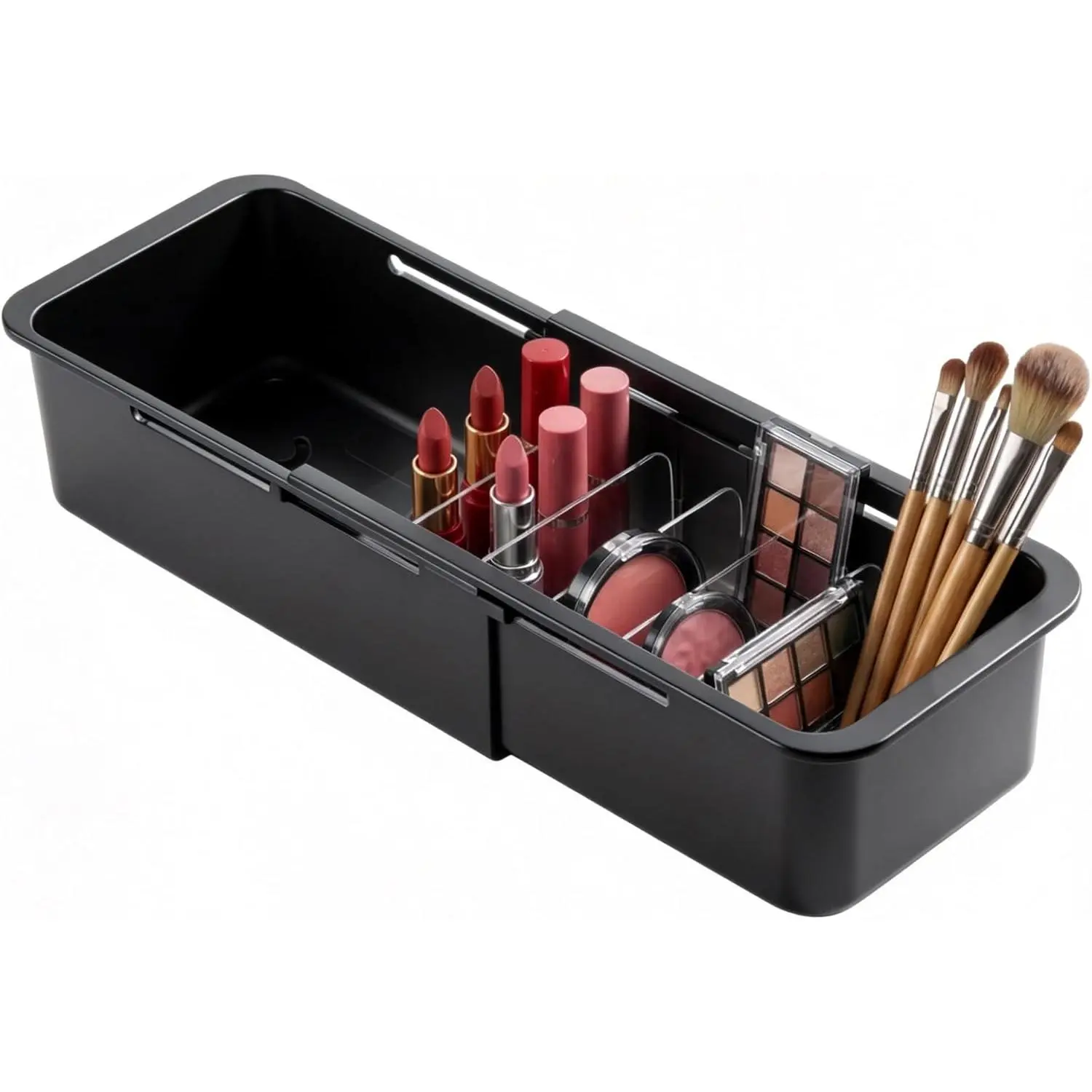 Drawer Organizer- Adjustable Storage Bins with 5 Dividers, Gray Clear Drawer Organizer for Kitchen, Bedroom, and Office, Expandable clear organizer bins for Makeup, Utensils, and Gadgets