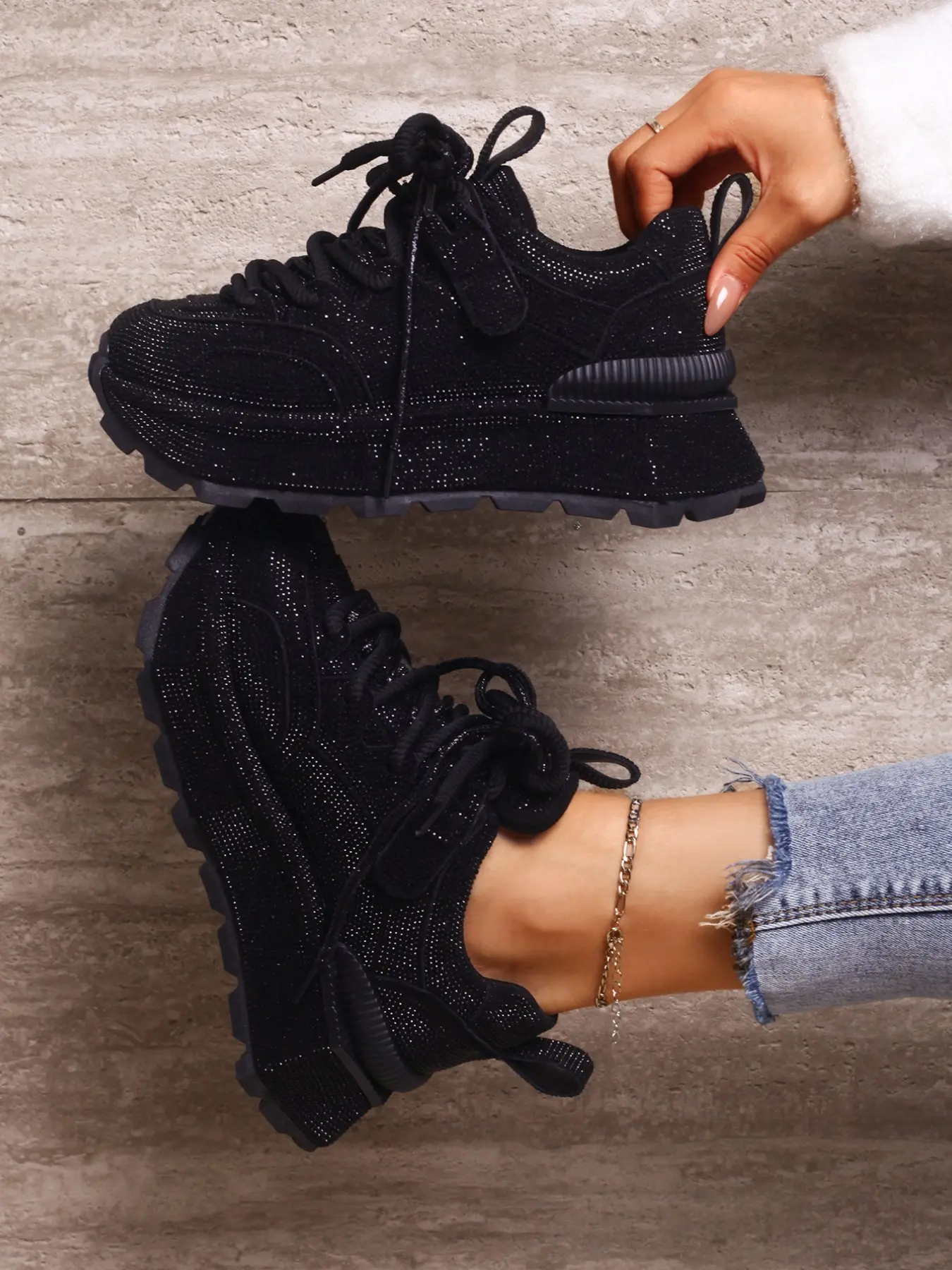 Women's Fashion Sporty Casual Shoes, Trendy Trainers, Trendy Rhinestone Design, All-Season Comfortable Wear, Ideal for Daily Use and Parties, Casual Low Top