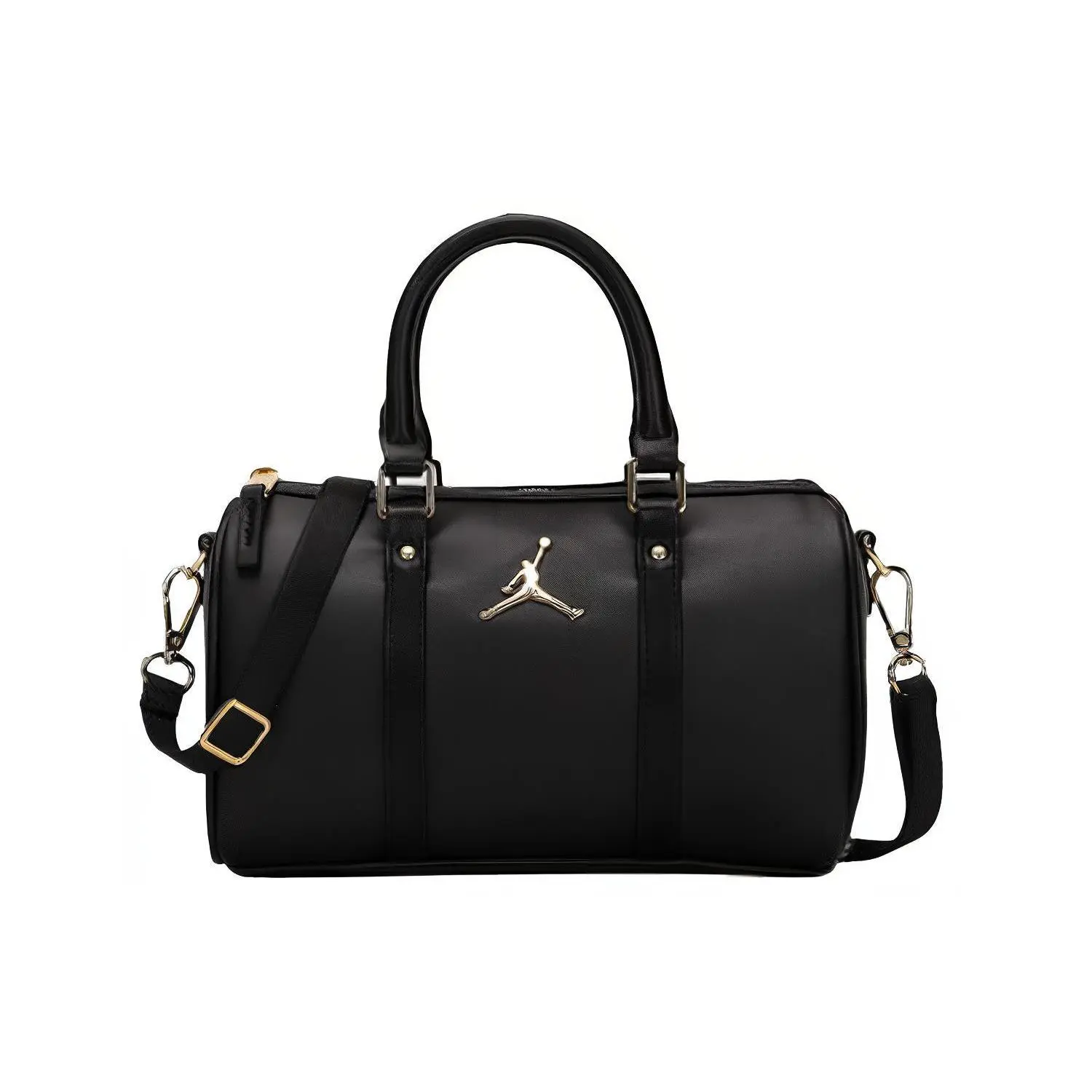 AJ Metallic Jumpman Logo Leather and Polyester Boston Tote Bag for Men and Women, Classic Style, Black