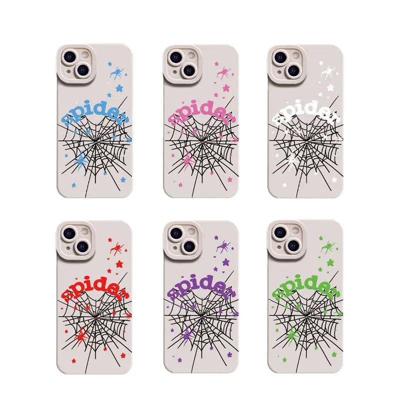 Y2K Colorful Spider Star Web Soft TPU Phone Case Full Coverage Anti Drop Protective Cover For 13 14 15 16 17 Pro Max Series