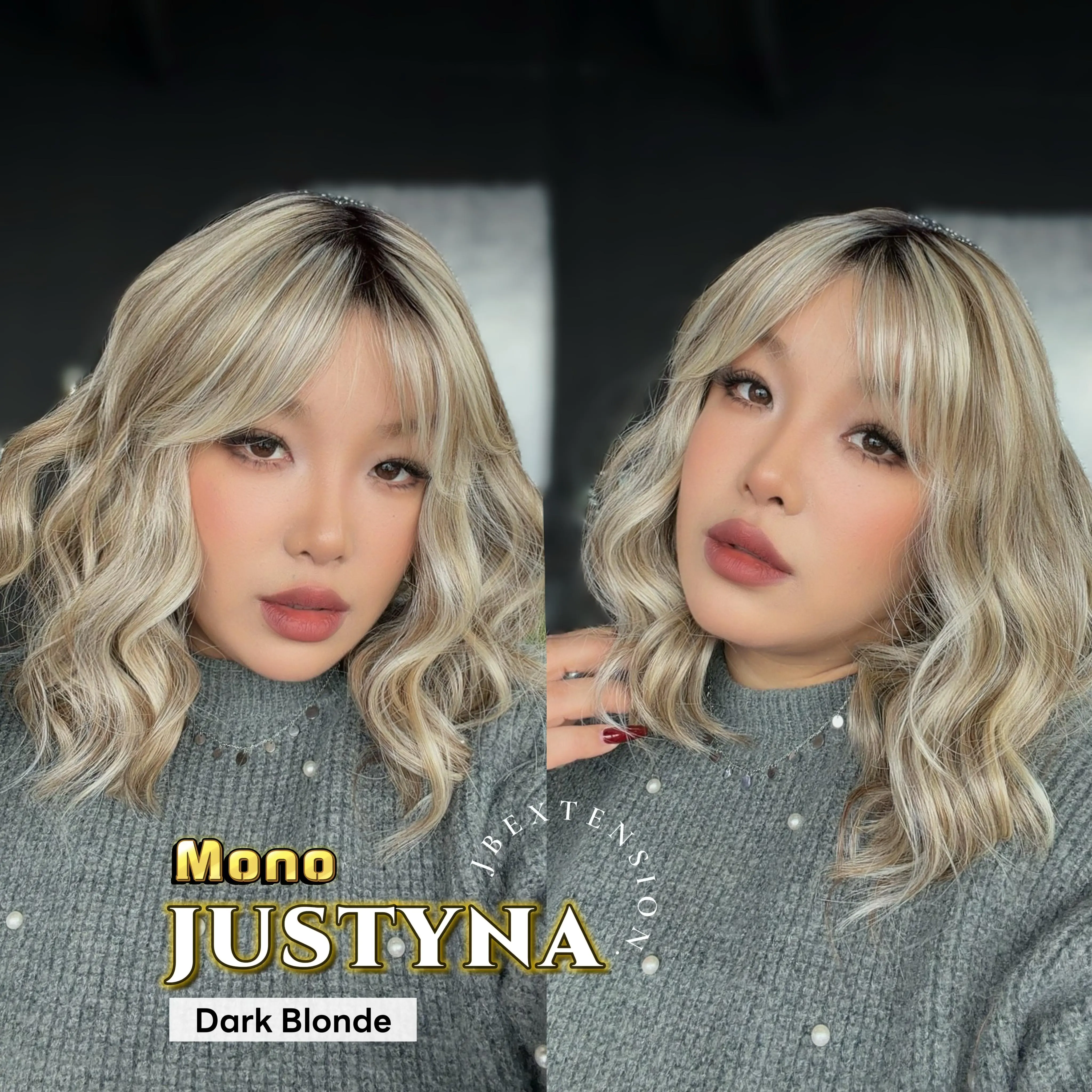 JBEXTENSION JUSTYNA MONO Monofilament Handmade Wig 6X5 Full Monofilament Hand Tied Top Wig 13 Inches Mono Lace Wig with Anti-slip Silicone Strips Glueless Wig JUSTYNA MONO【BENDY EAR TABS】