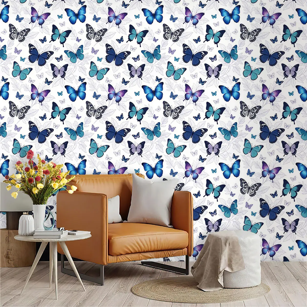 1pc Beautiful Blue and Purple Butterfly All-Over Print PVC Wallpaper Wall Sticker, Self-Adhesive Peel and Stick for Wall Decor and Old Wall Renovation, Suitable for All Rooms