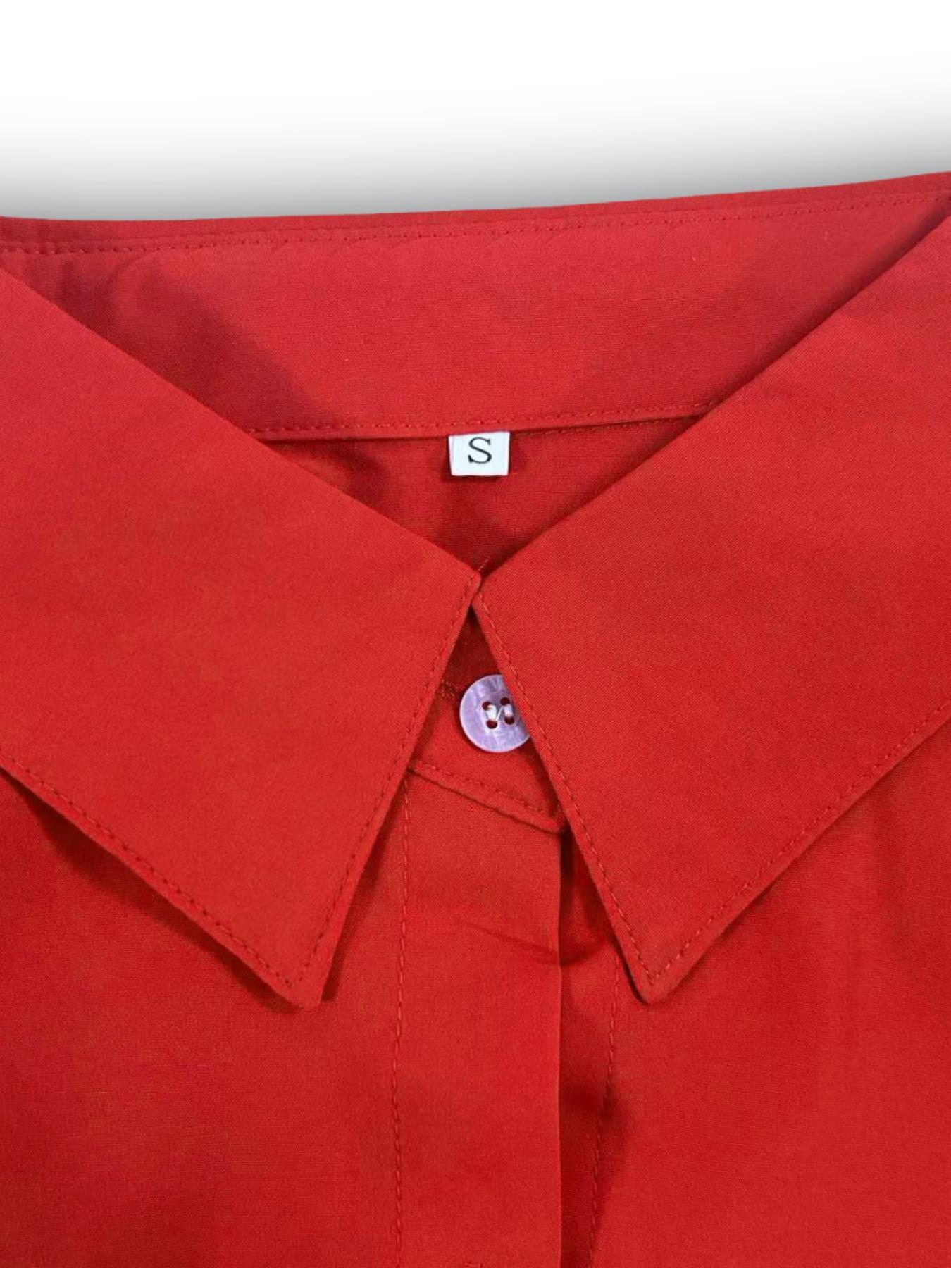 Women's Plain Button Front Split Hem Shirt Blouse, Casual Long Sleeve Collared Top for Spring & Fall, Summer Outfits 2024, Women's Clothing for Daily Wear