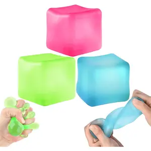 3Pcs Stress Cube Squishy Toys, Slow Rising Ice Cube Stress Balls, Sensory Fidget Toys for Anxiety Relief, Sensory Ice Cube Gel Filled Squishy Ball Toys for ADD/ADHD Kids Adults(Blue, Green, Pink)fidget toys