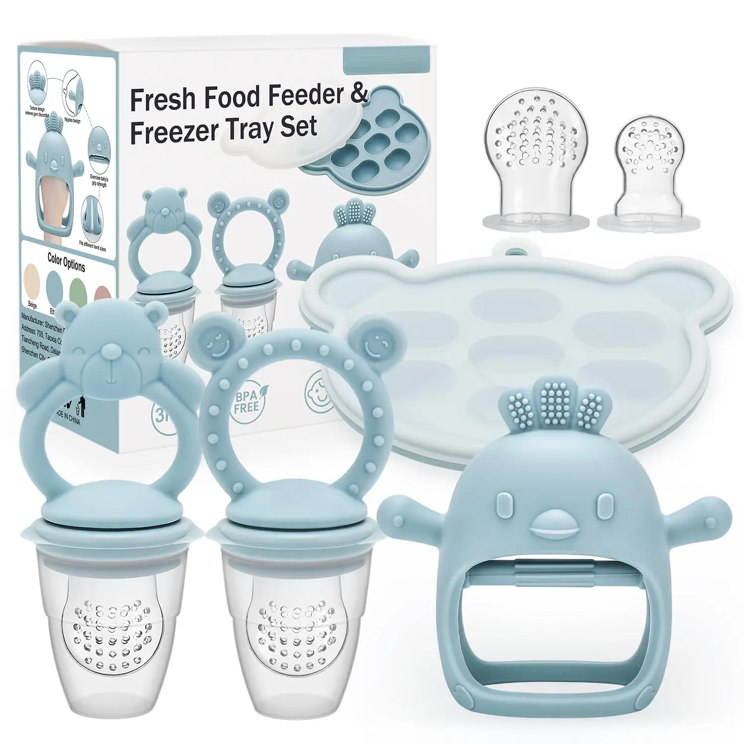 Baby Silicone Fruit Food Feeder Pacifier & Breastmilk Popsicle Freezer Molds,BPA Free Baby Food Storage Containers Frozen Ice Tray  Baby Feeding Safely, Infant Fruit Teething Toy (Blue)