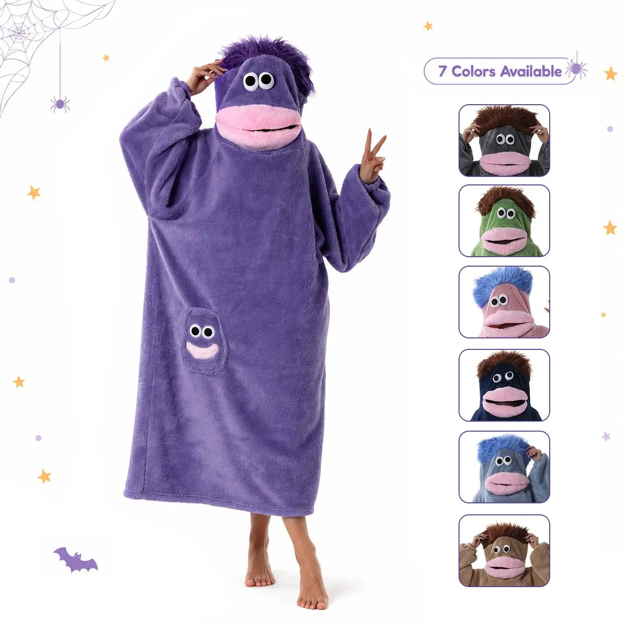 Unisex Monster Wearable Blanket Hoodie, Oversized Long Plush Fleece Robe, 7 Colors, Halloween Christmas Party Costume, Loungewear