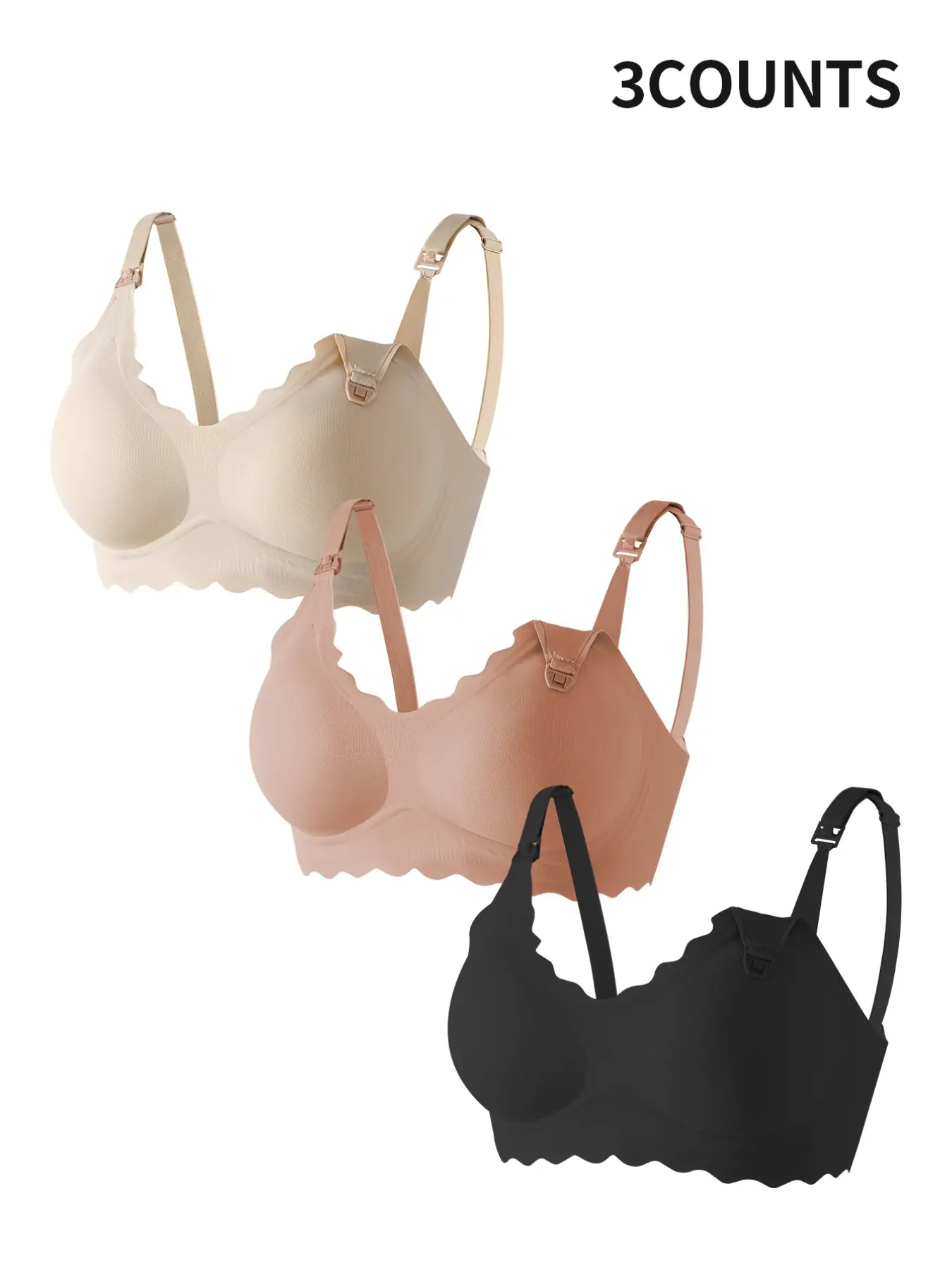 3-Pack Pregnant Nursing Bras, Push-Up Comfortable No Underwire, Adjustable Straps, Non-Removable Pads, Ideal for Pregnancy and Lactation, Maternity Bras, Maternity Underwear