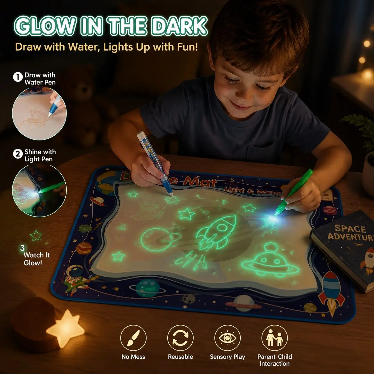 Educational Cute Cartoon Magic Water Drawing Mat, Large Absorbent Watercolor Painting Mats with Accessories Beginner Craft Kit, Ideal Birthday Gift, Craft Supplies