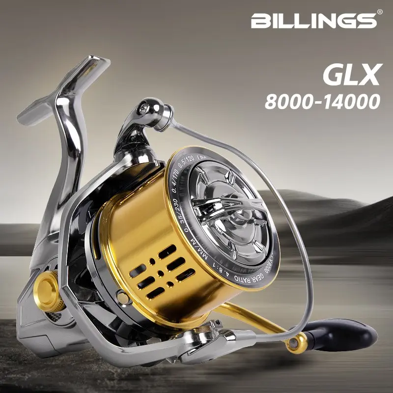 Billings Glx 8000-14000 Series Casting Reel, 4.8:1 Gear Ratio, 6+1 Bearings, 44lb Brake Force, Metal Body, Saltwater & Freshwater Fishing, Saltwater Casting Reels