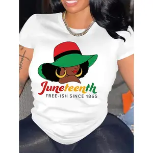 Figure & Letter Print Crew Neck T-Shirt, Casual Short Sleeve T-Shirt For Spring & Summer, Women's Clothing