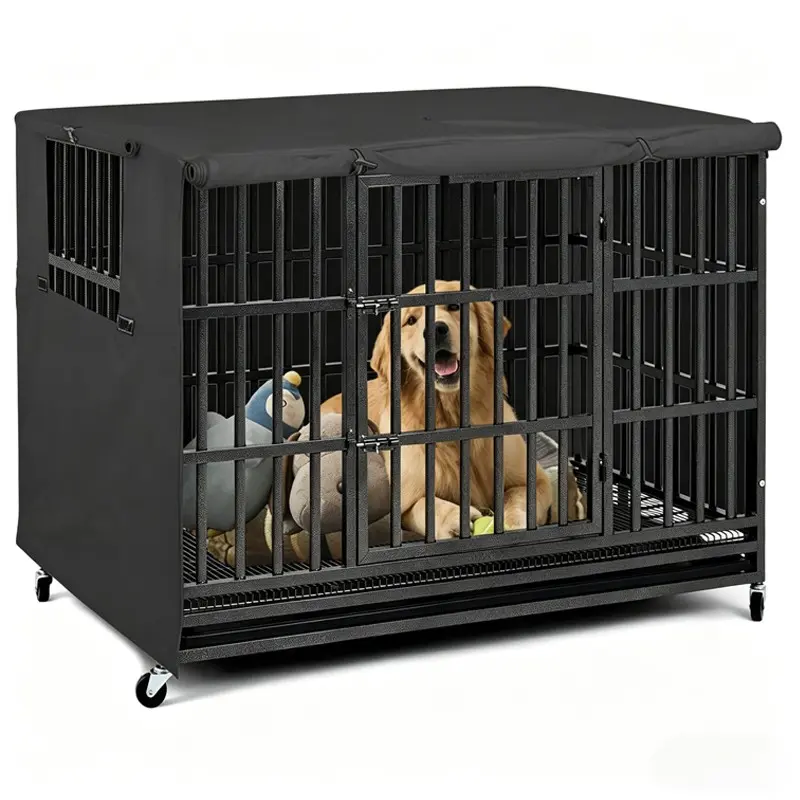 Double Door Dog Crate Cover, Polyester Pet Kennel Cover, Fits 24-48 Inches Wire Crate, 24 Inch Tan, Durable & Easy to Clean