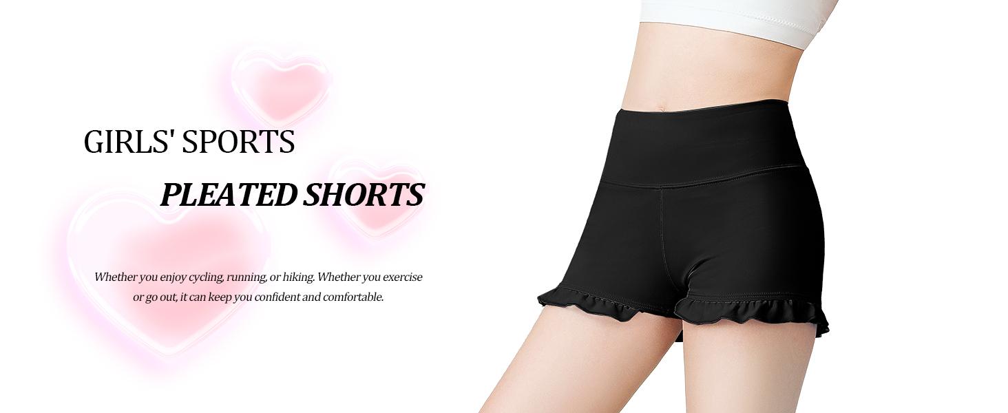 Girls Athletic High Waisted Ruffle Shorts - Comfy Yoga Dance Workout Gymnastics
