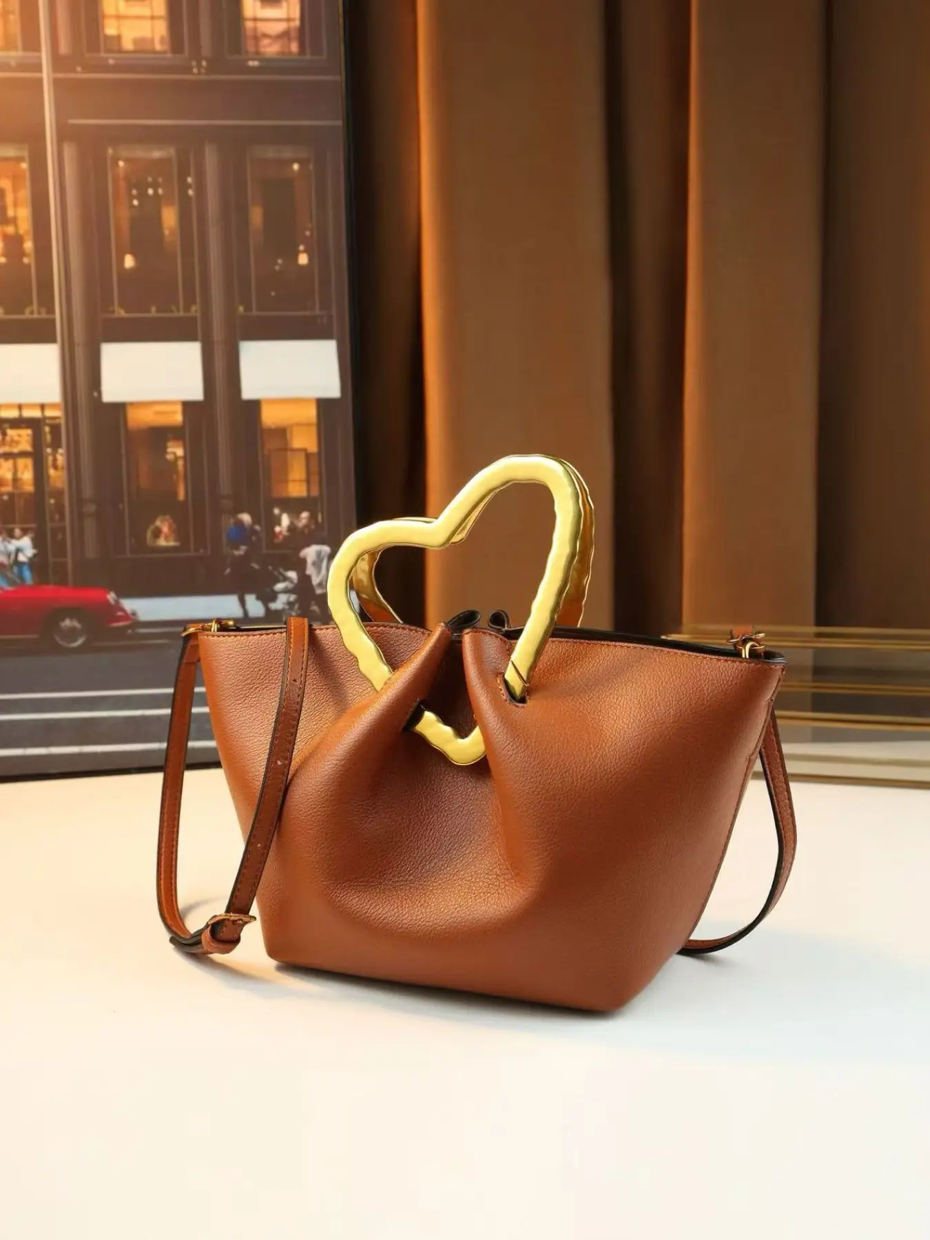 New Heart Metal Handle Tote Bag, Dual Heart Cutout Design, High Visibility, Sweet Cool Romantic Style, Girlie Aesthetic