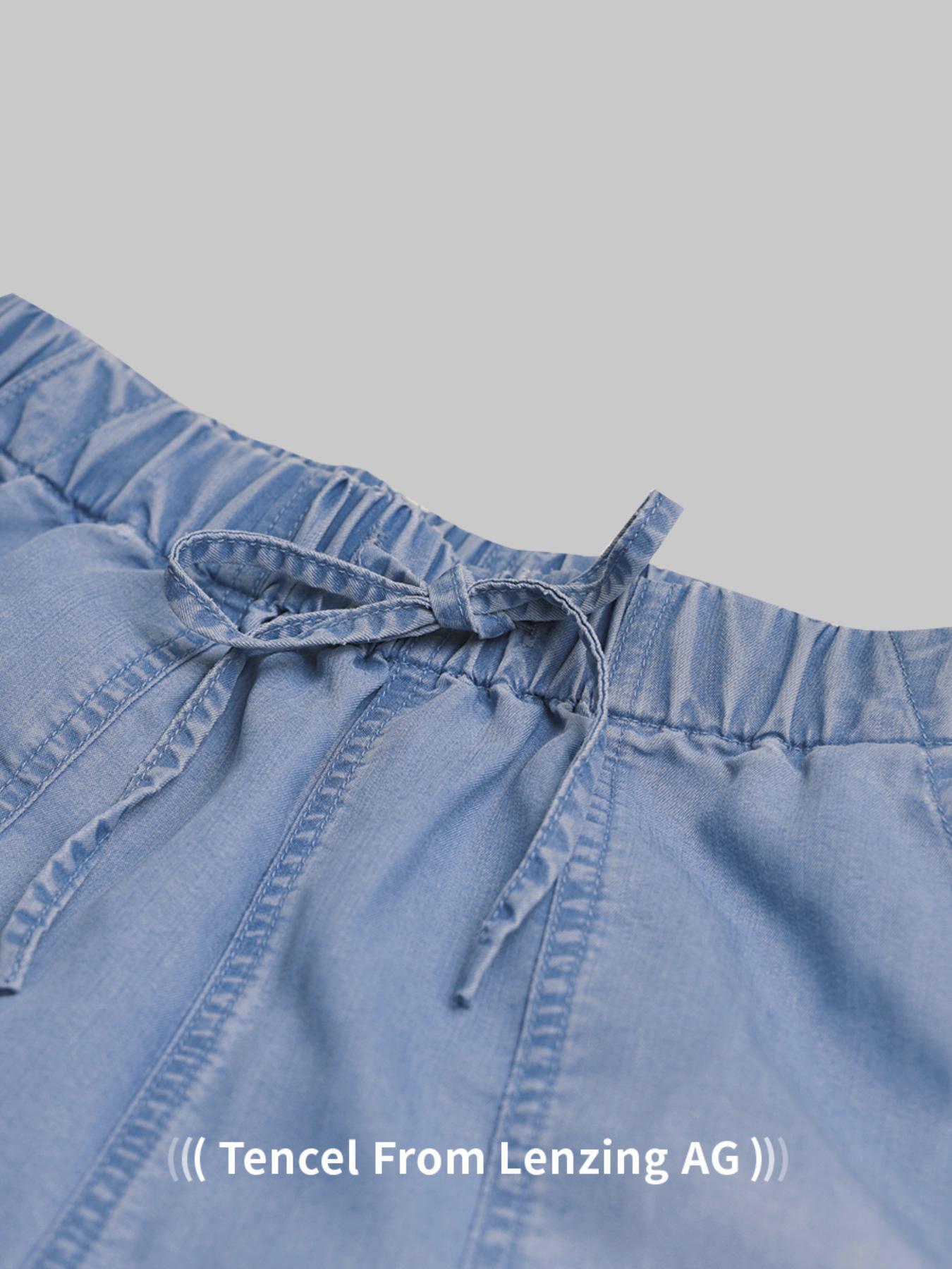 Women's Plain Loose Drawstring Waist Denim Shorts, Casual Fashion Pocket Shorts for Daily Wear, Ladies Summer Bottoms