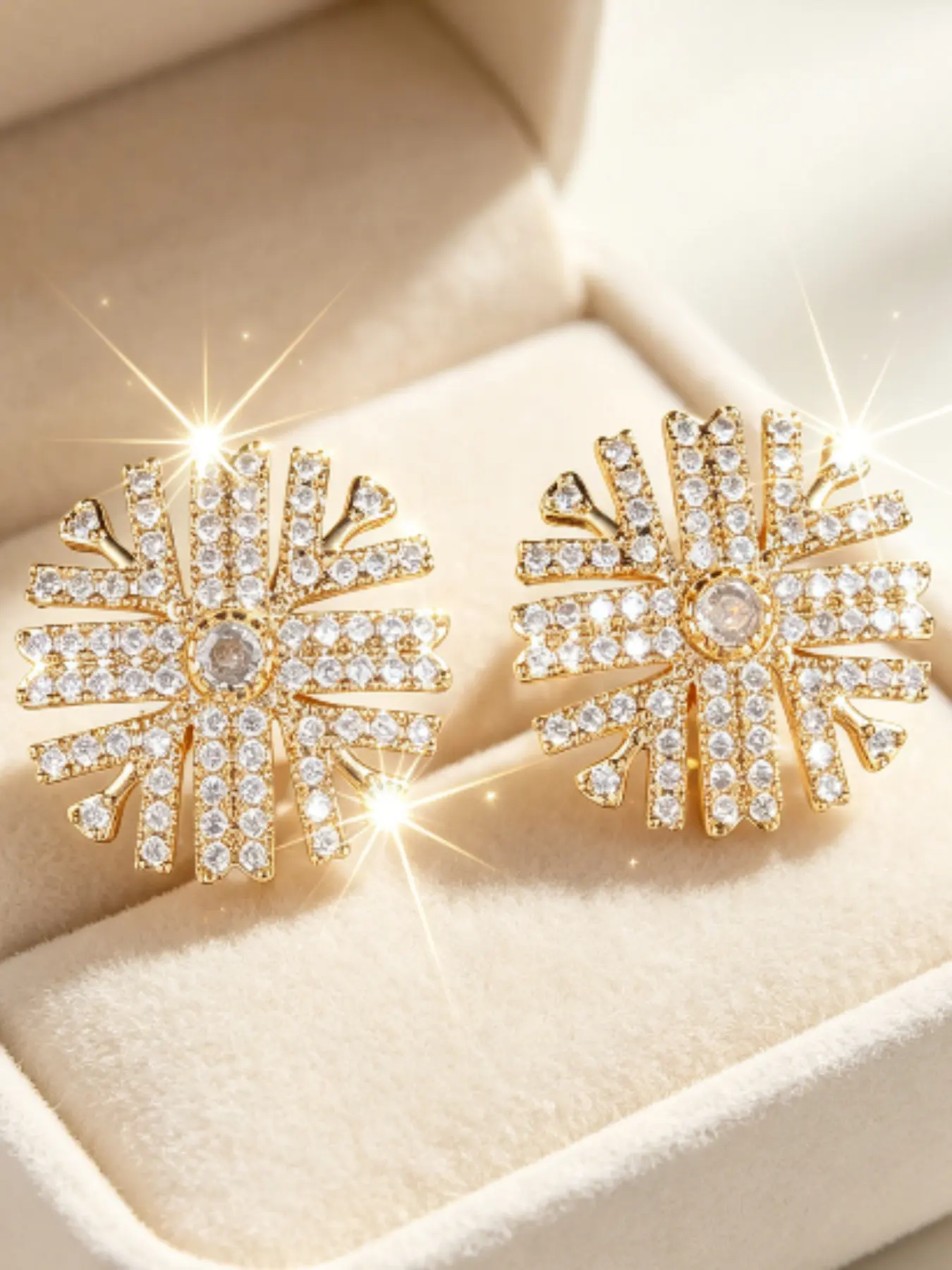 Shimmering Synthetic Full Diamond Snowflake Hoop Earrings, Elegant and Chic Design, Perfect for Parties and Special Occasions