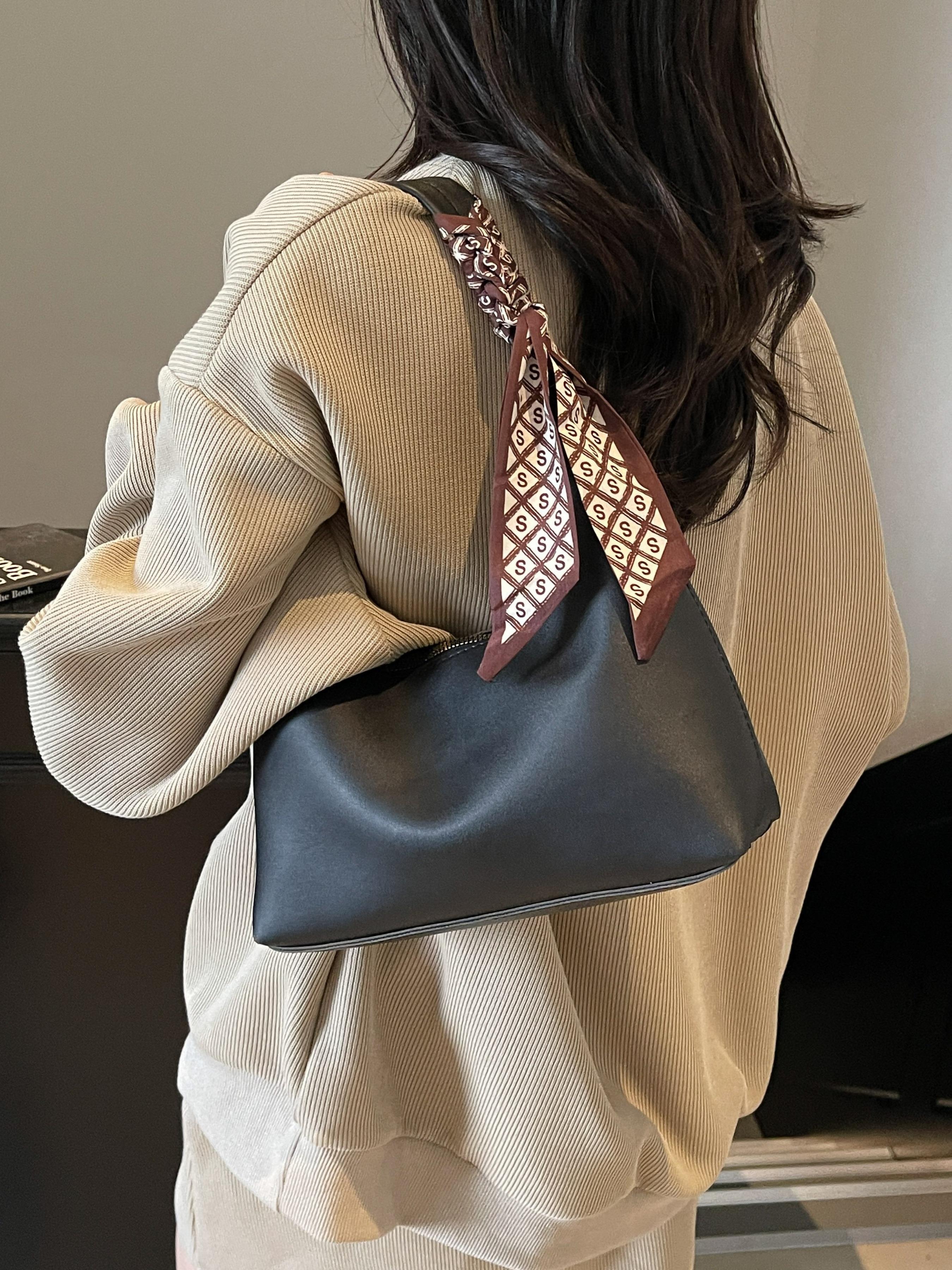 Women's Solid Color Bag, Fashionable PU Leather Shoulder Bag for Work & Daily Used, Casual Trendy Versatile High-quality Daily Commuting Bag