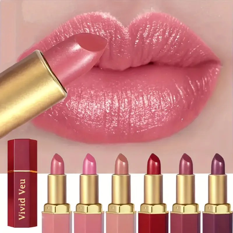 【VividVeu】6-Piece Creamy  Gift Set – Smooth, moisturizing formula with easy application and long-lasting wear. Creates natural, daily, and party makeup looks. Multi-shade colors suit all skin tones. Perfect gift for women. lipstick giant bowl