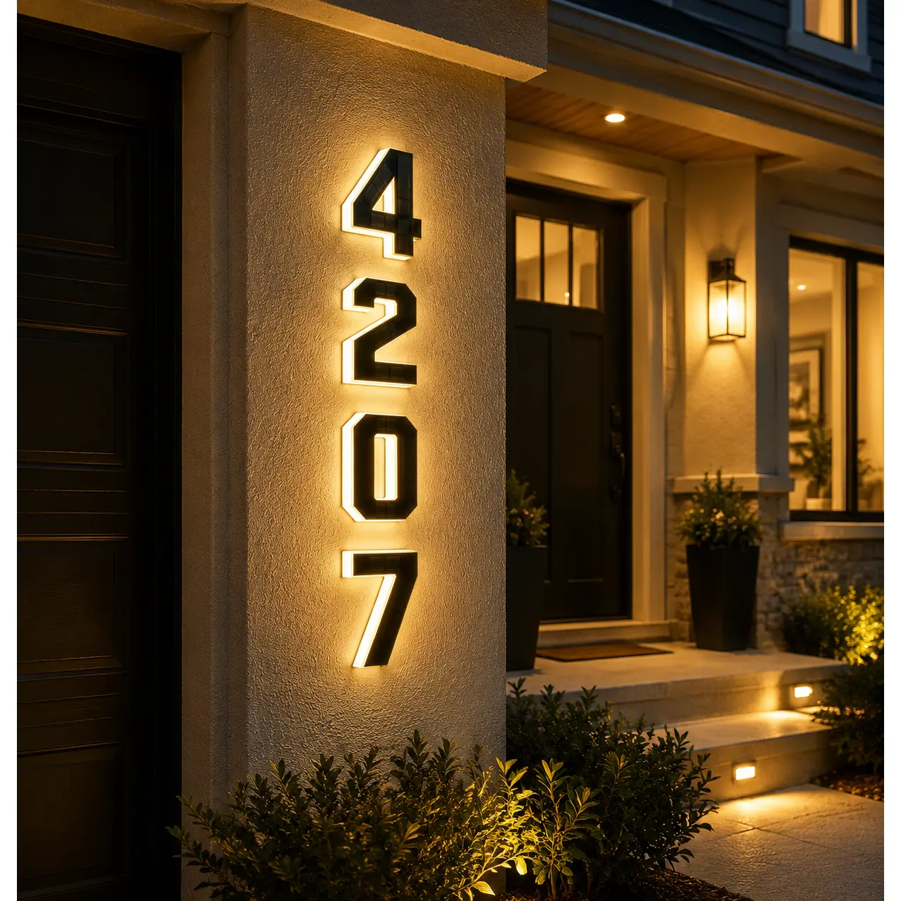 4.7 Inch Solar Lighted House Numbers for Outside, Light Up Waterproof LED Address Signs for Houses, Backlit Illuminated Exterior Modern House Numbers Light