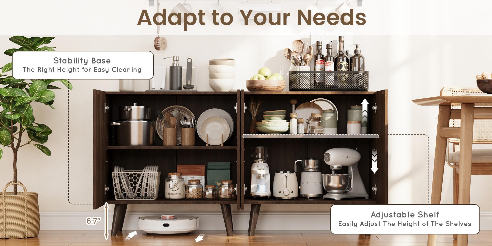 Storage Cabinet with Wavy-Pattern Doors - Two-Door Sideboard with Adjustable Shelves for Dining & Entryway