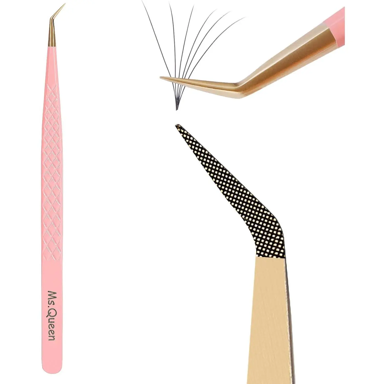 Isolation Lash Tweezers,45 Degree 14cm Long&Slim Fiber Tip Tweezers for Individual & Classic Eyelash Extensions