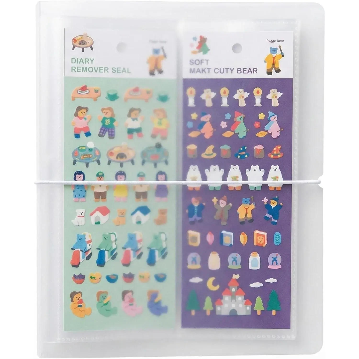 104 Pockets Sticker Organizer Album, Small Clear  Sticker Collecting Book with Elastic Band, Two-Pocket Layout (7.9" x 2.8") Storage Binder for Planner Stickers,Scrapbook Supplies