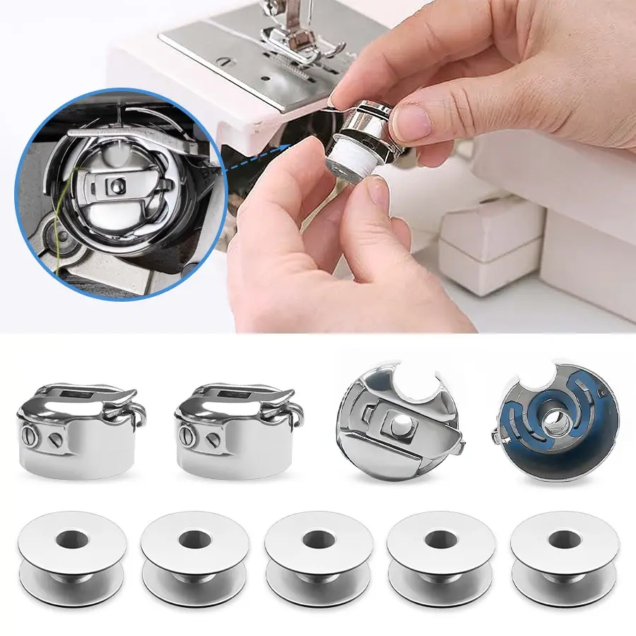6pcs/set Bobbins and Bobbin Case, Industrial Sewing Machine Accessories for Quilting, Crocheting, Art Project, Crafting, Embroidery, Sewing Work, Embroidery Work, Sewing Tools, Sewing Accessories and Supplies
