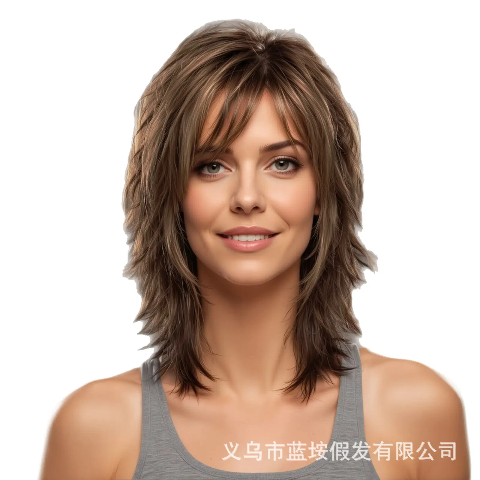 Unisex Synthetic Full Machine Wig - Short Mullet, High-Layered Wolf Tail Cut, Full Head Coverage, European & American Styles, Neutral Look, Synthetic Full Machine Wigs, High-Layered Wolf Tail Design