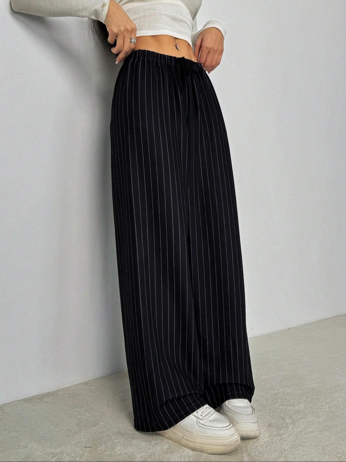 Women's Stripe Print Woven Wide Leg Pants, Casual Comfy Trousers for Daily Wear, Ladies Bottoms for All Seasons
