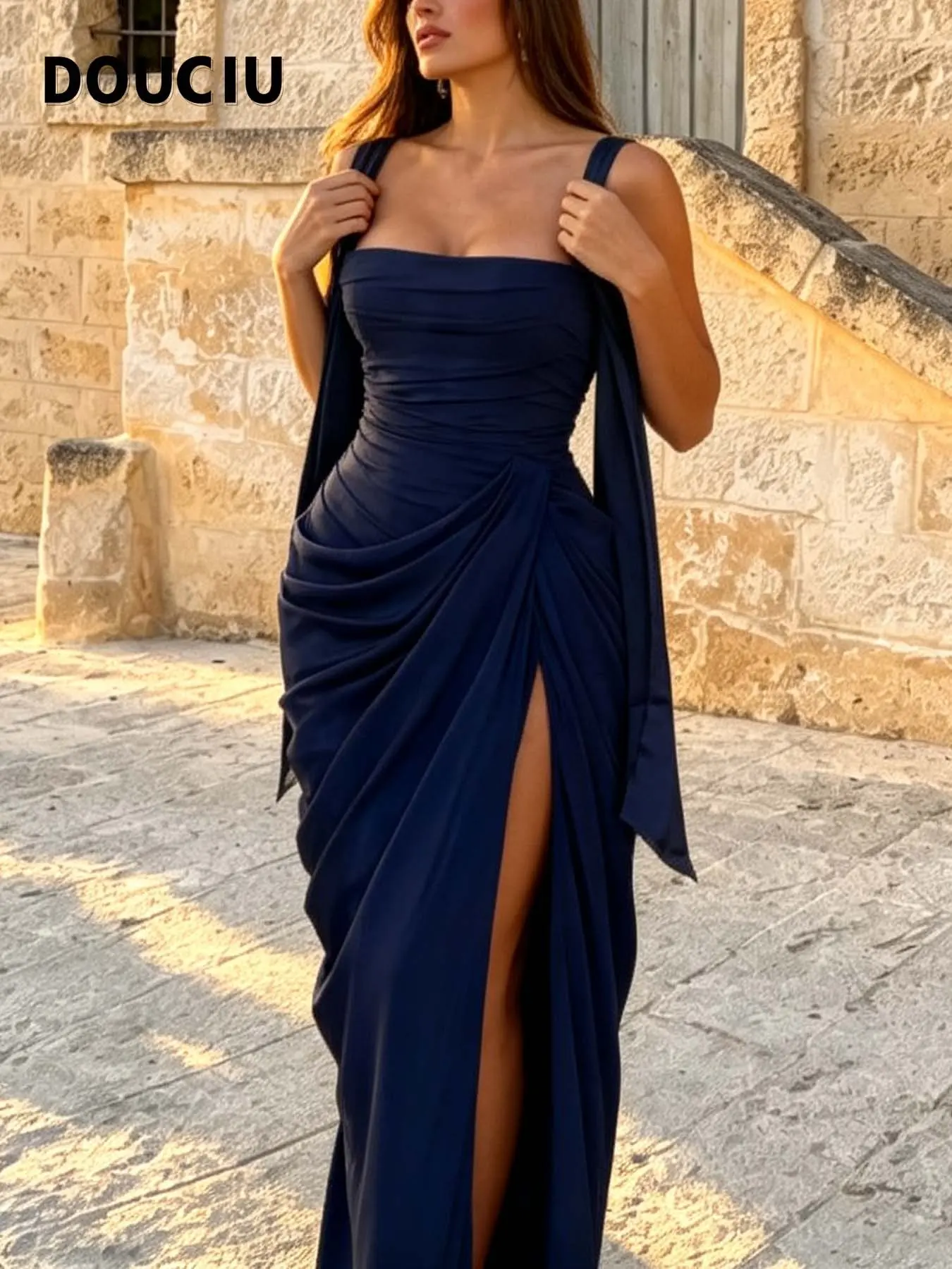 DOUCIU 2026 summer new arrival halter backless strapless maxi dress luxury elegant slim fit split long dress versatile casual outfit for daily dating party commuter trending women clothing